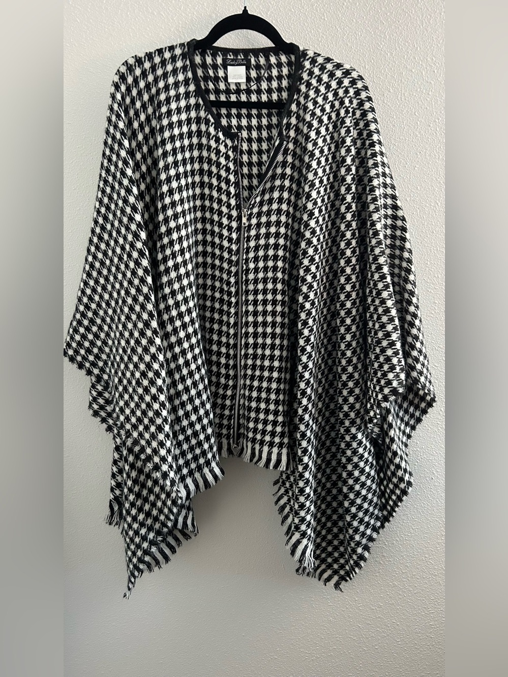Lucky Belle Zip-Front Poncho in Black and White